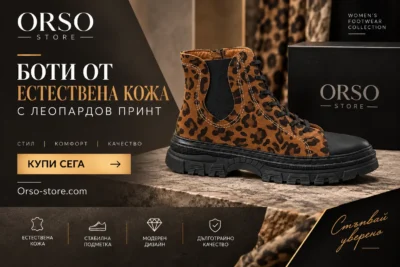 Дизайнерски дамски боти от естествена кожа с леопардов принт | orso-store.com